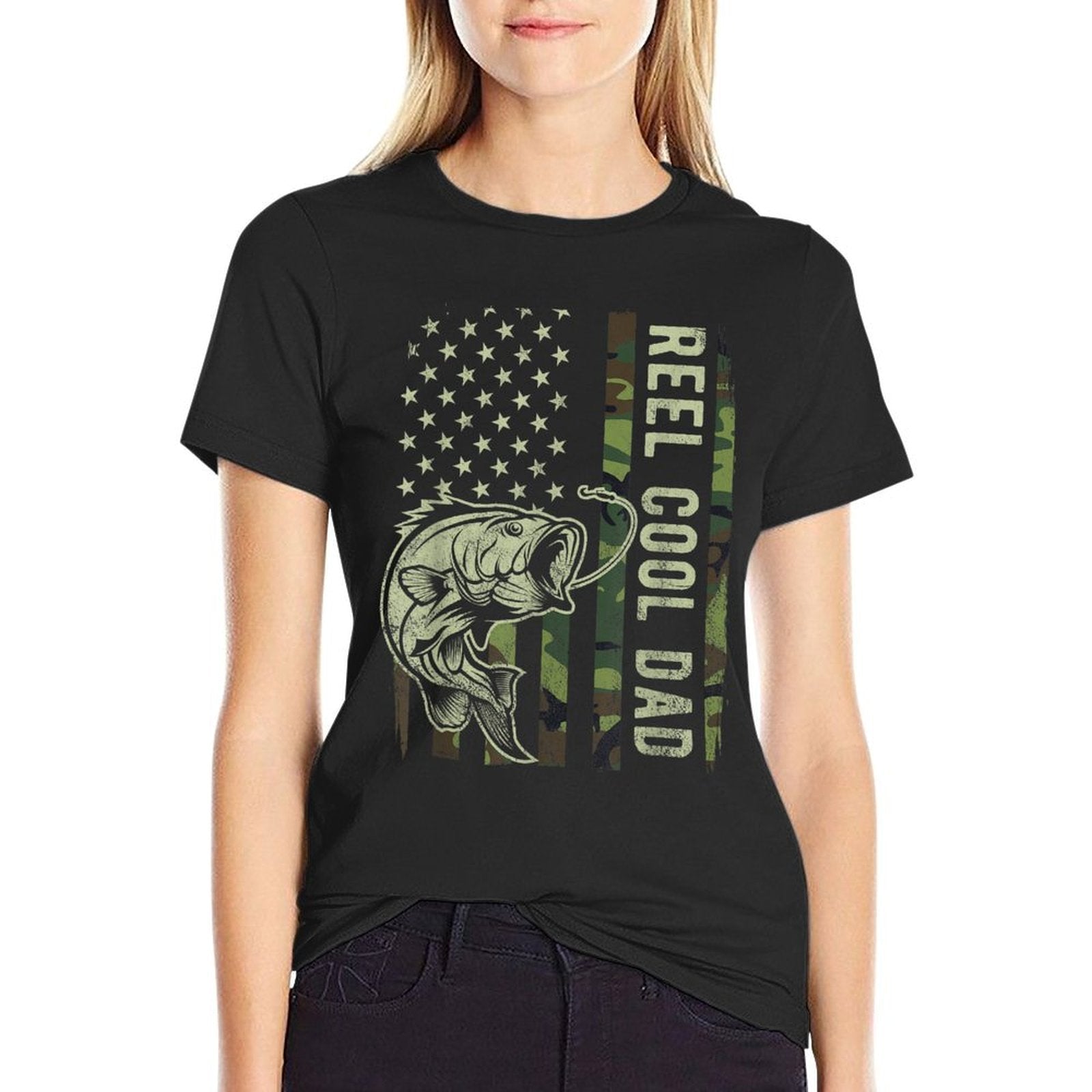 Reel Cool Dad Camouflage American Fathers Day  Relaxed-fit T-Shirt