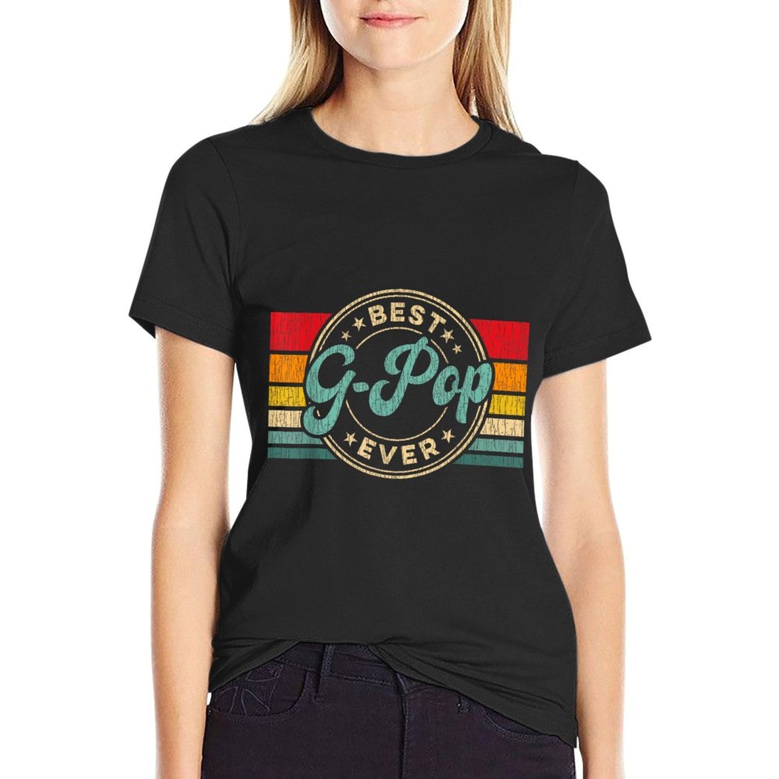 Best G-Pop Ever Vintage Retro Fathers Day Gift  Rolled Sleeves T-Shirt