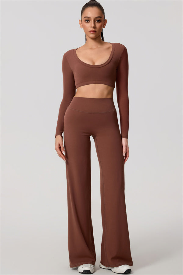 The Nestle Long Sleeve Crop Top Straight Leg Pants 2-Piece Set