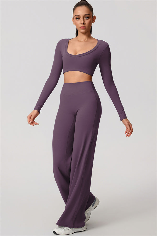 The Nestle Long Sleeve Crop Top Straight Leg Pants 2-Piece Set