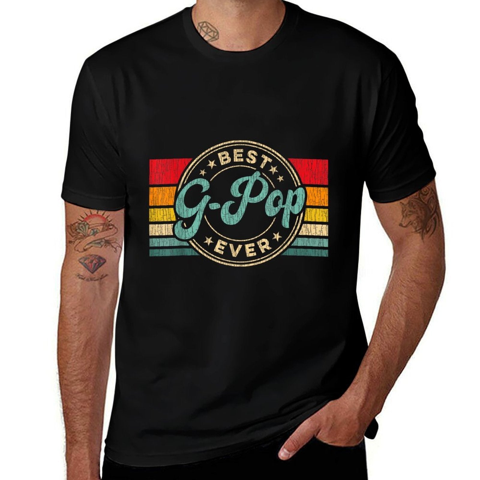 Best G-Pop Ever Vintage Retro Fathers Day Gift  Rolled Sleeves T-Shirt
