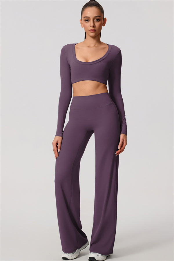 The Nestle Long Sleeve Crop Top Straight Leg Pants 2-Piece Set