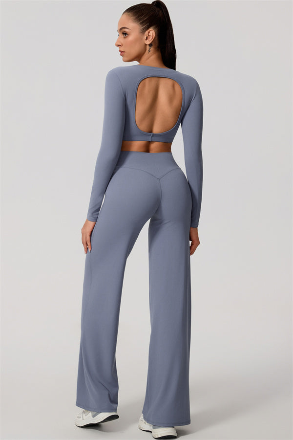 The Nestle Long Sleeve Crop Top Straight Leg Pants 2-Piece Set