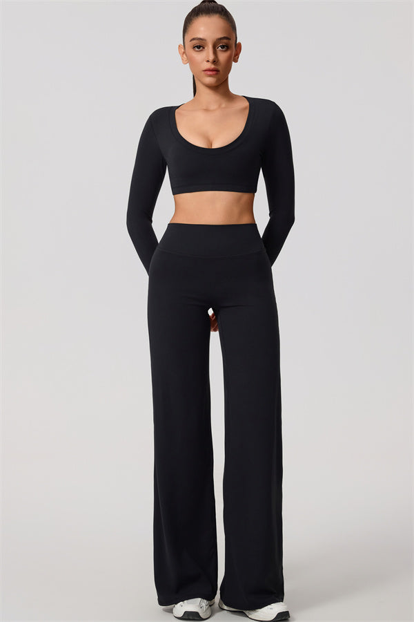 The Nestle Long Sleeve Crop Top Straight Leg Pants 2-Piece Set