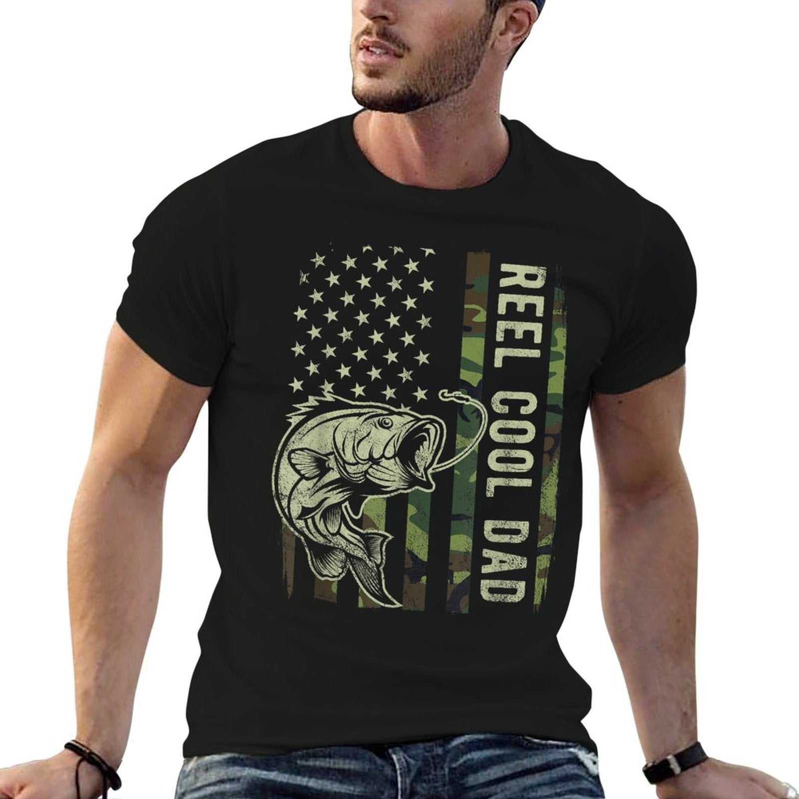 Reel Cool Dad Camouflage American Fathers Day  Relaxed-fit T-Shirt