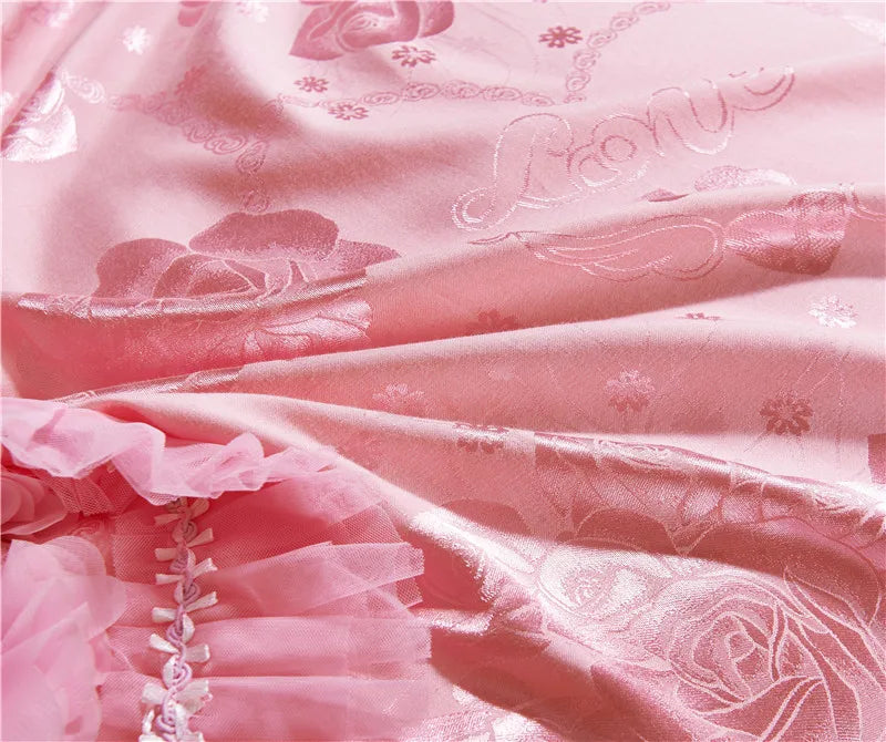 Luxury Wedding Bedding Sets Queen King Size Pink Princess Lace Bedcover Set Jacquard Duvet Cover Bed Sheet Pillowcases