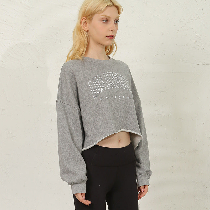Short Sweatshirt Women Clothing Loose Fitting Cropped Slimming Fashionable Printed Street Sportswear Yoga Jacket Coat