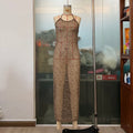 French Sequined Sexy Evening Party Slim Strap Women Micro Revealed Back Maxi Dress