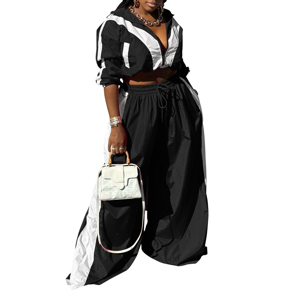 Women Clothing Sportswear Suit Woven Coat Two Piece Set Stitching Spring Autumn