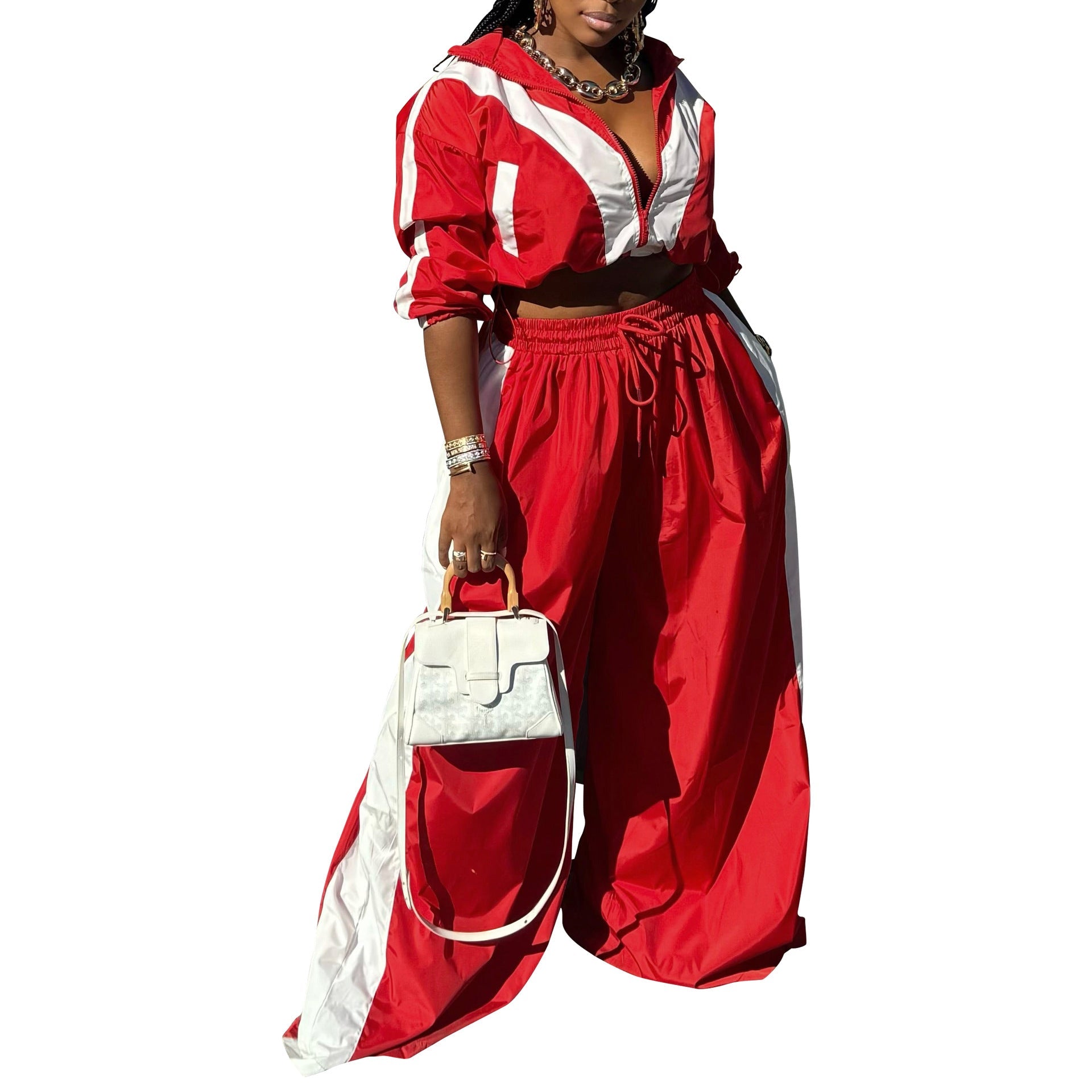 Women Clothing Sportswear Suit Woven Coat Two Piece Set Stitching Spring Autumn