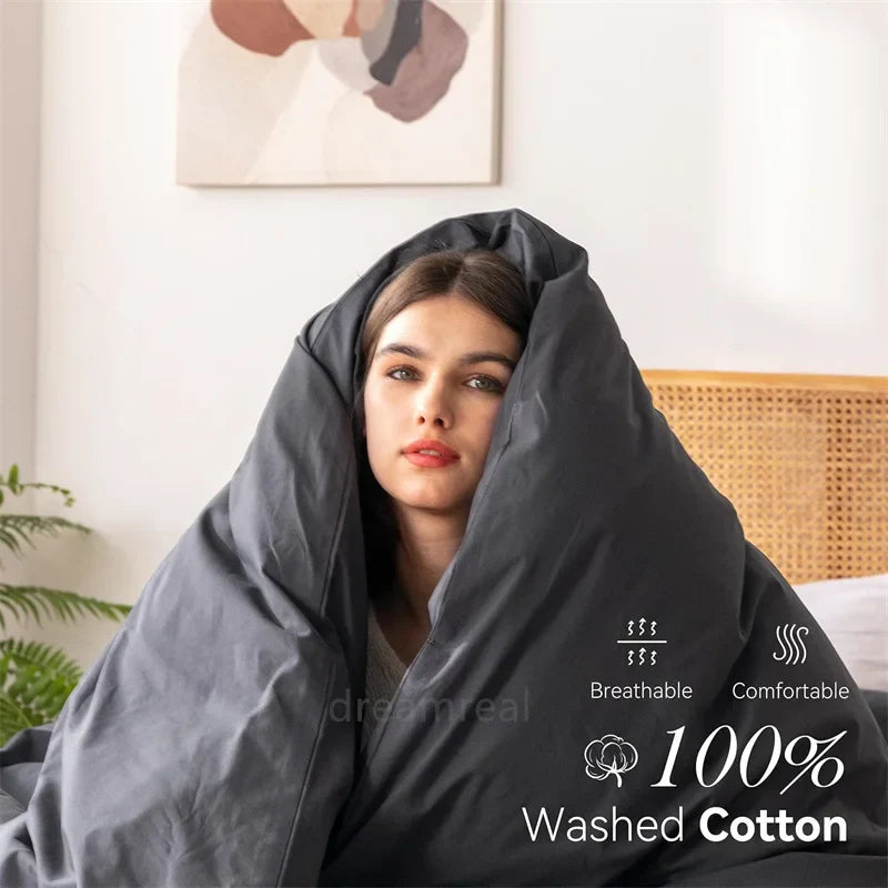Washed Cotton Bed Linen Bedding Set 4 Pieces Bed Sheets Set Solid Color Comforter Cover Couple Queen King Size Bed Quilt Cover