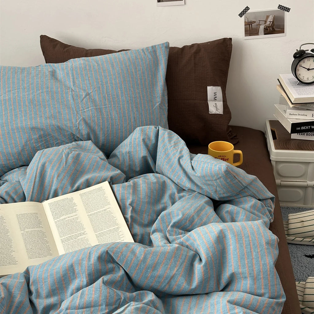 Stripe Bedding Comforter Set with Pillowcase bed sheet Single Full Size Bed Linen Duvet Cover Set Queen/King Double Single Bed