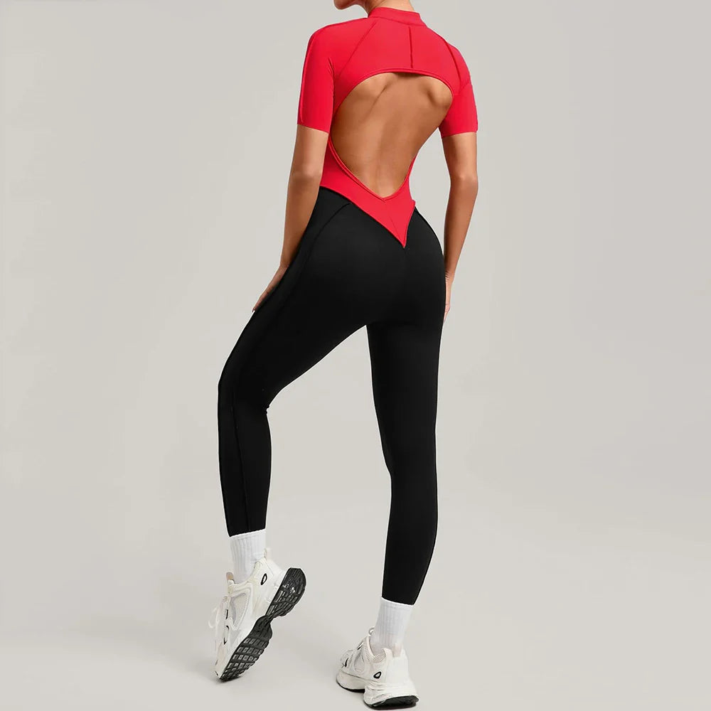 Color Blocked Women's Yoga Jumpsuit Tracksuit