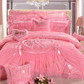 Luxury Wedding Bedding Sets Queen King Size Pink Princess Lace Bedcover Set Jacquard Duvet Cover Bed Sheet Pillowcases