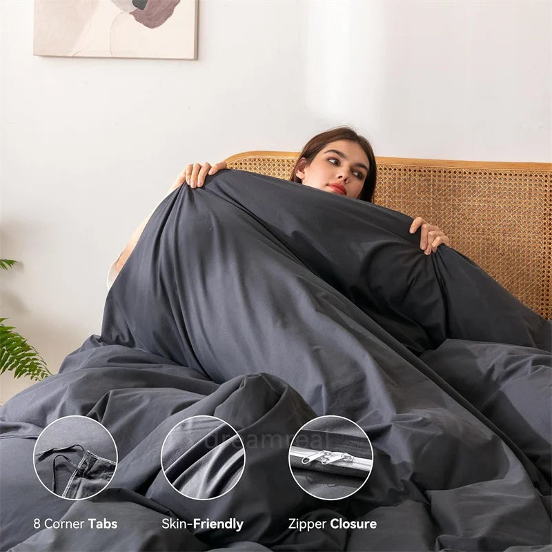 Washed Cotton Bed Linen Bedding Set 4 Pieces Bed Sheets Set Solid Color Comforter Cover Couple Queen King Size Bed Quilt Cover