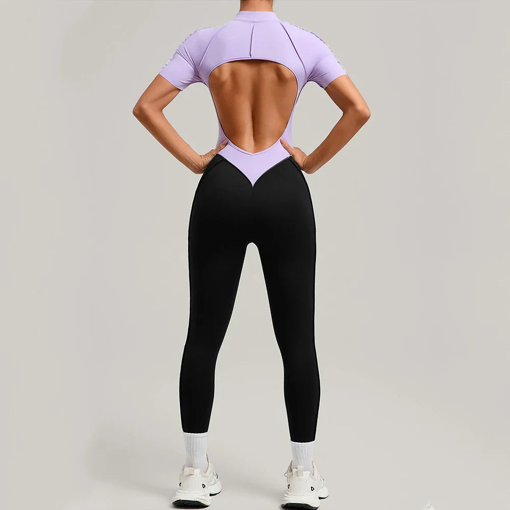 Color Blocked Women's Yoga Jumpsuit Tracksuit