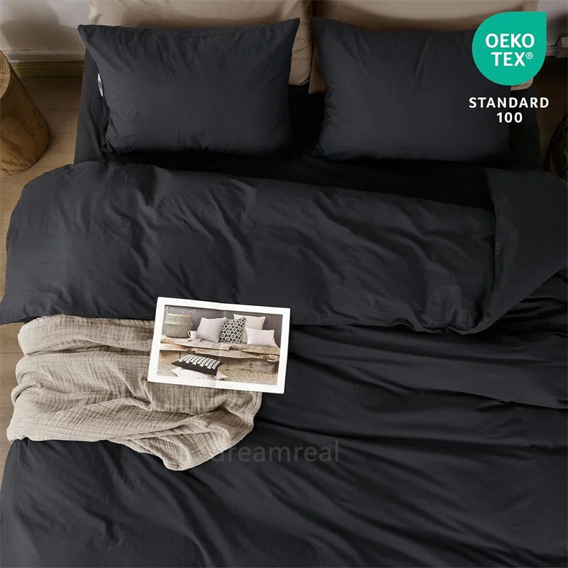 Washed Cotton Bed Linen Bedding Set 4 Pieces Bed Sheets Set Solid Color Comforter Cover Couple Queen King Size Bed Quilt Cover