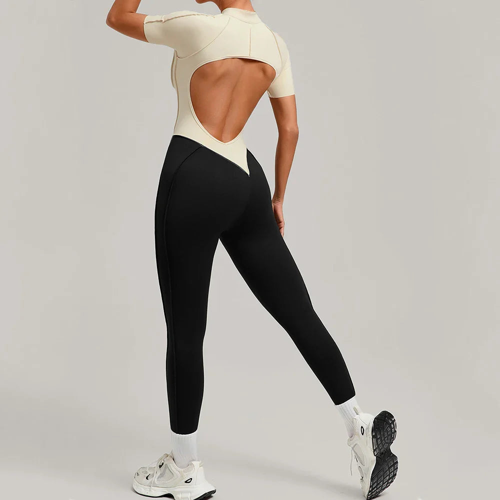 Color Blocked Women's Yoga Jumpsuit Tracksuit