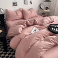 Washed Cotton Bed Linen Bedding Set 4 Pieces Bed Sheets Set Solid Color Comforter Cover Couple Queen King Size Bed Quilt Cover