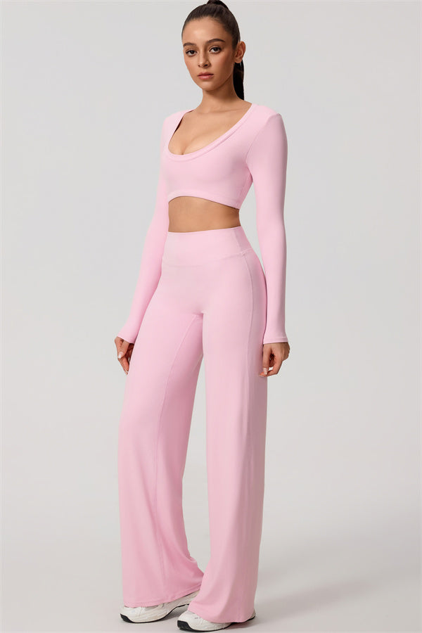 The Nestle Long Sleeve Crop Top Straight Leg Pants 2-Piece Set