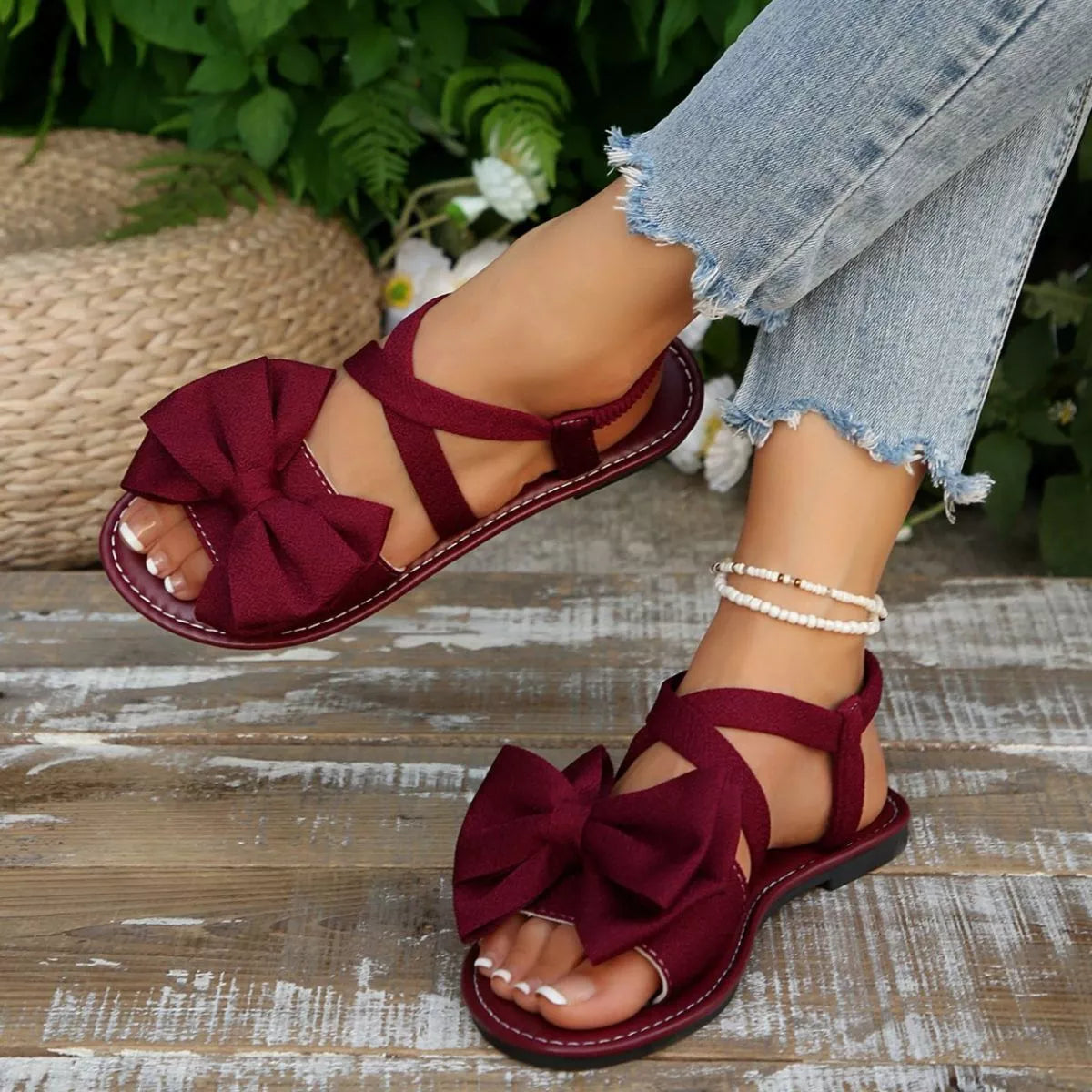 Bow Embellished Flat Sandals