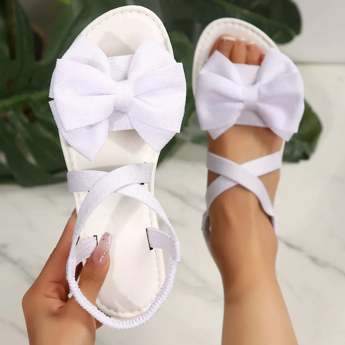 Bow Embellished Flat Sandals
