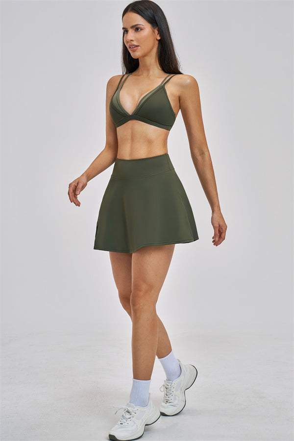 The Seraphine Layered V Sports Bra Skirt 2-Piece Set