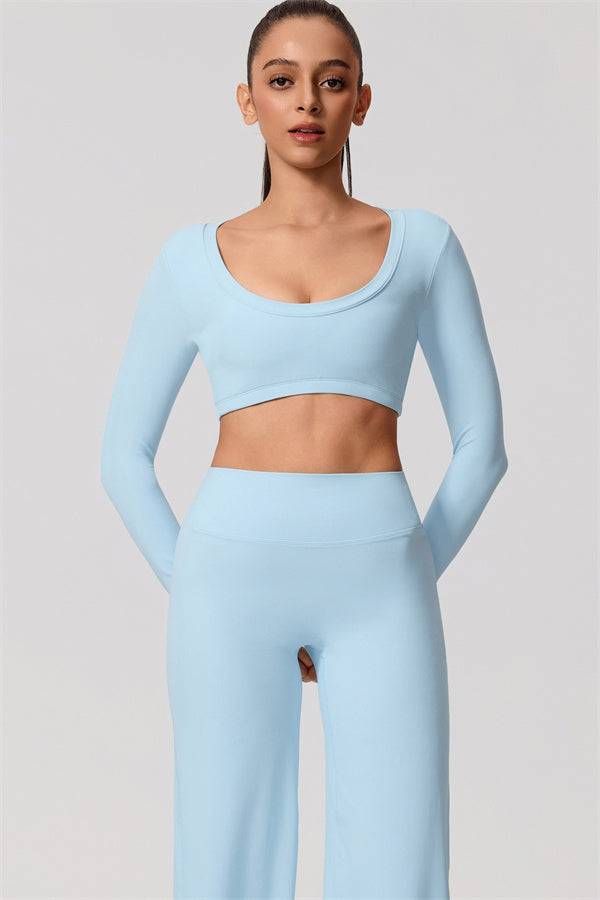 The Nestle Long Sleeve Crop Top Straight Leg Pants 2-Piece Set