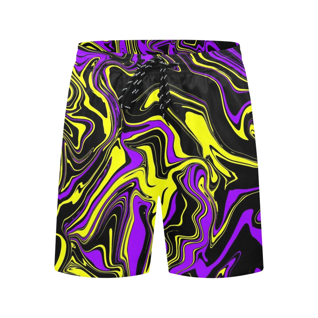 Purple Yellow and Black Psychedelic Melt Swim Shorts