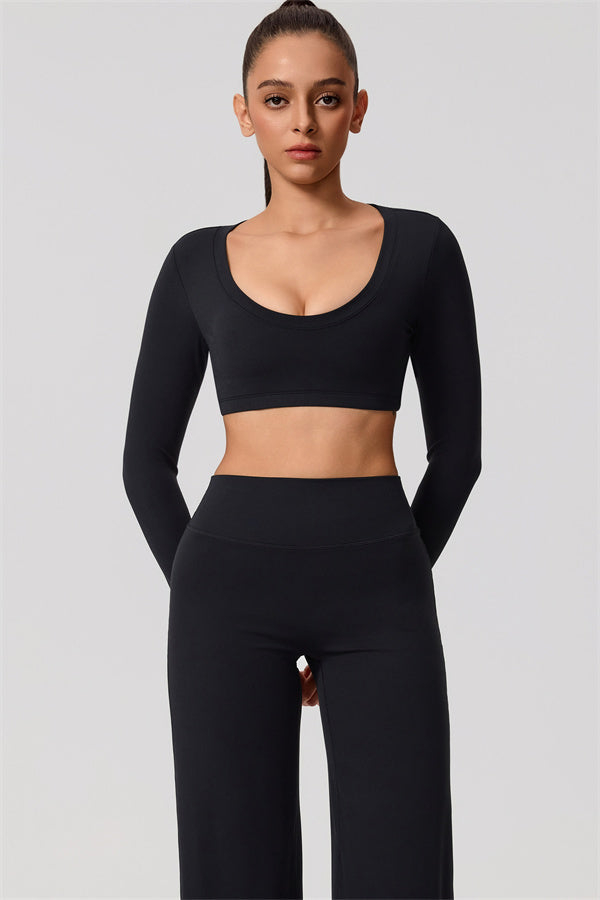 The Nestle Long Sleeve Crop Top Straight Leg Pants 2-Piece Set