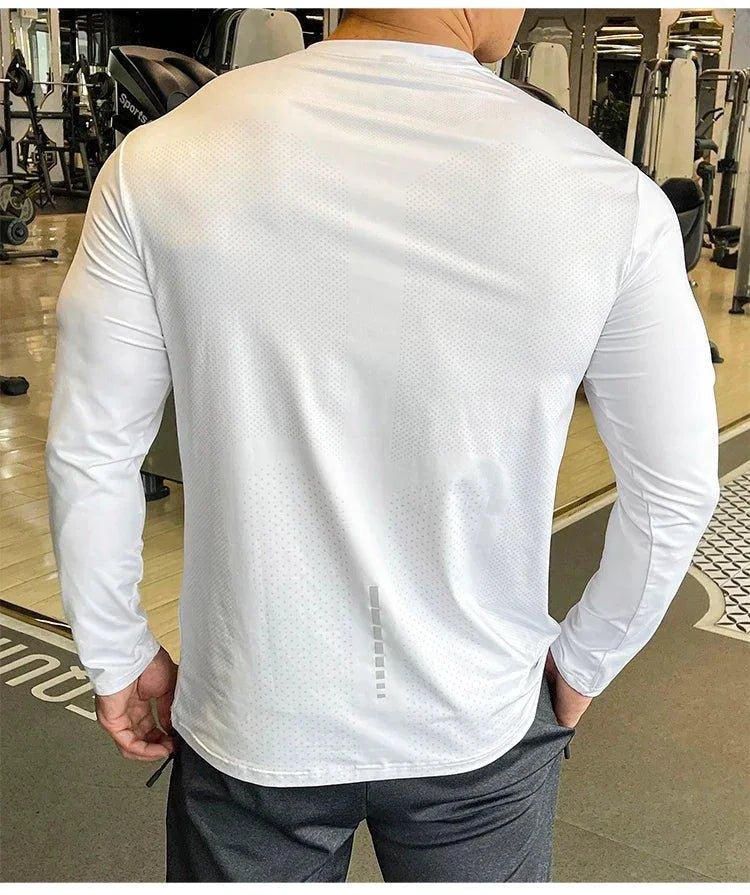 Men's Sports Fitness Long Sleeve Outdoor Badminton Quick Dry Training Shirt Casual Thin Running Top Bodybuilding Sportswear